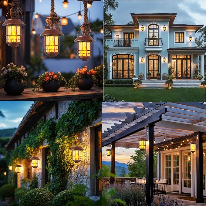 Otdair Solar Lanterns Outdoor Waterproof, 2 Pack Flickering Flames Wall Garden - Image 7