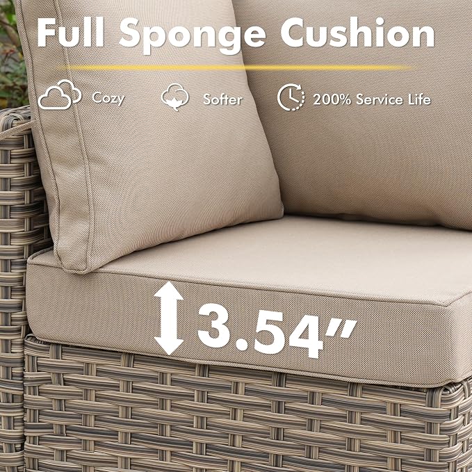 11-Piece Outdoor Sectional Sofa Set w/ 54" Fire Pit – L-Shaped Wicker Patio - Image 5