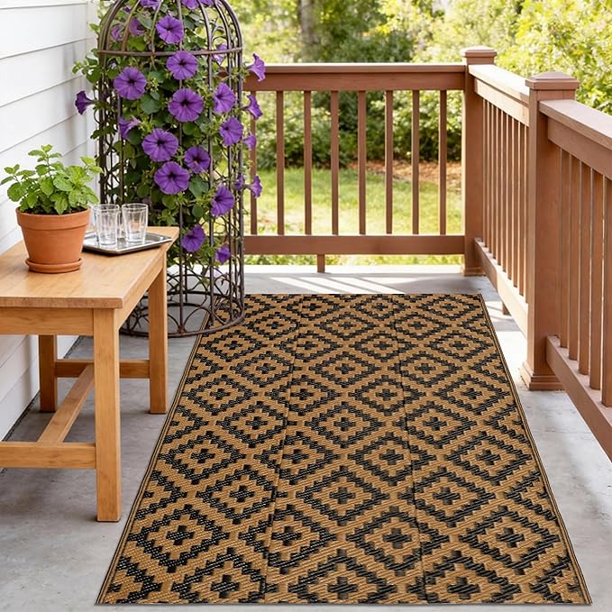 SAND MINE Reversible Mats, Plastic Straw Rug, Modern Area Rug, Large Floor Mat by SANDMIND