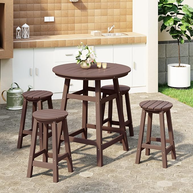 WestinTrends Malibu 5-Piece HDPE Outdoor Patio Dining Bar Bistro Table Set - Image 2