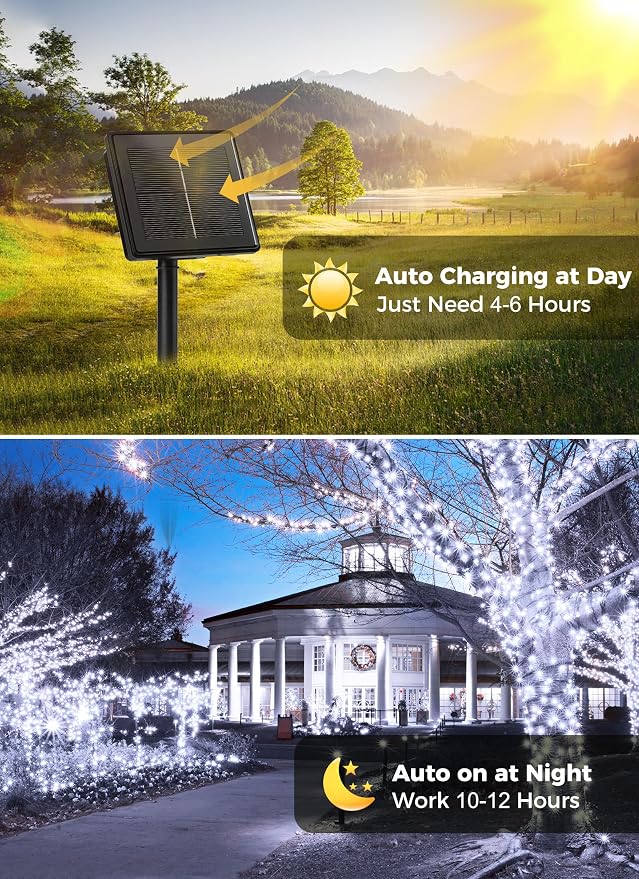 Solar String Lights Outdoor, 2 Pack Total 80 FT 200 LED Solar Powered String - Image 4