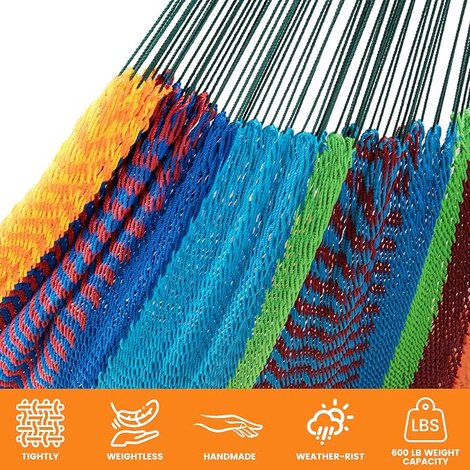 Lazy Daze Hammocks Handwoven Mayan Hammock, 10.5 FT Soft Rope Double Hammocks - Image 4