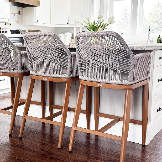 PURPLE LEAF Patio Sunbrella Counter Height Bar Stools 24" H Set of 2 Modern by PURPLELEAF