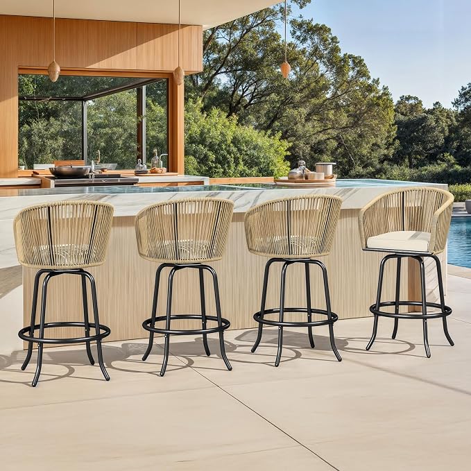 YITAHOME Patio Bar Stools Set of 4, Counter Height Swivel Bar Stools by YITAHOME