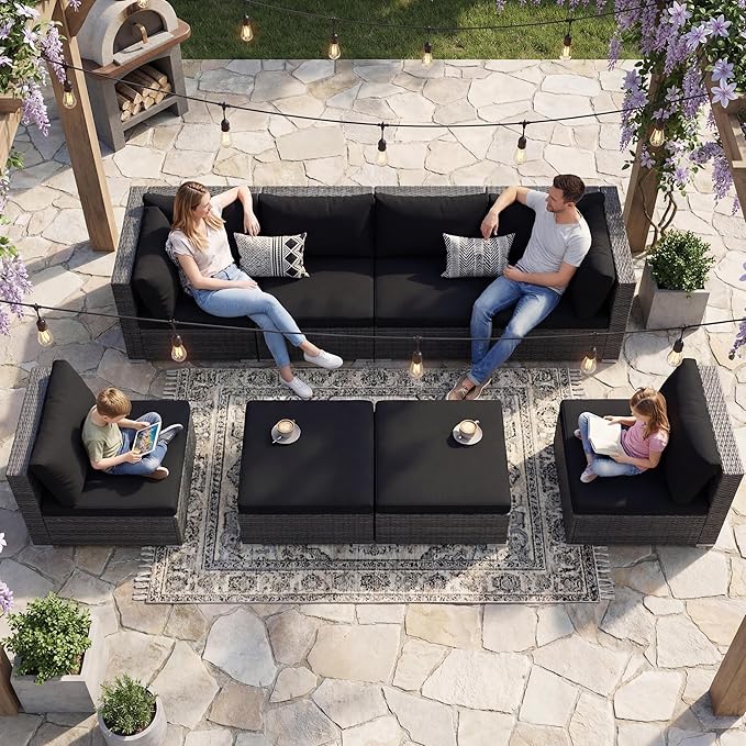 NICESOUL 8 Piece Outdoor Patio Set, 29.3'' High Back Extra Large Wicker Patio by NICESOUL