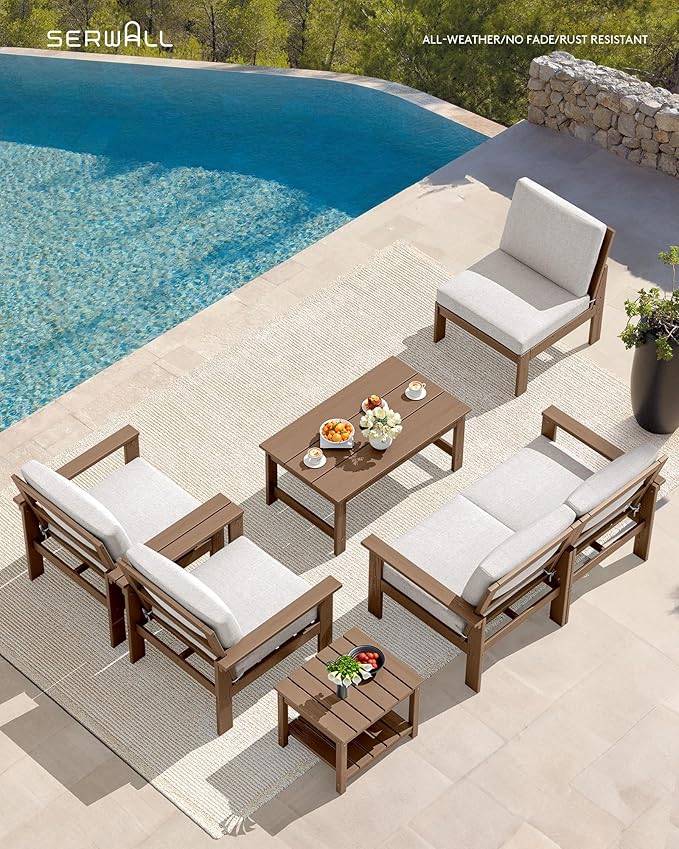 SERWALL HDPE Patio Furniture Set, 7-piece Outdoor Sectional Sofa Set, All - Image 7