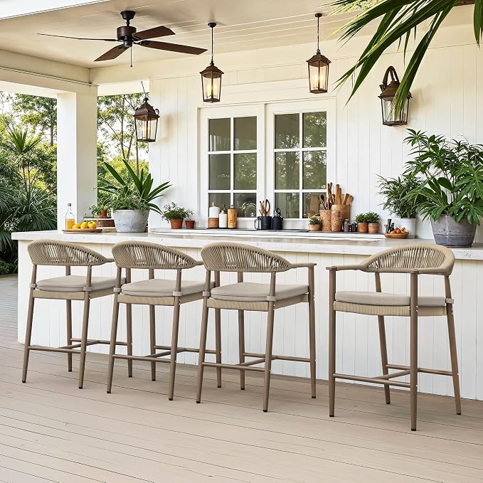 Bar Stools Set of 4, 24.8'' Aluminum Outdoor Bar Stool by COZYMAN