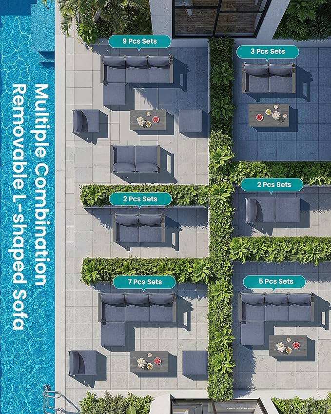 SERWALL 2 Pieces Patio Sofas, HDPE Outdoor Conversation Set - Image 4