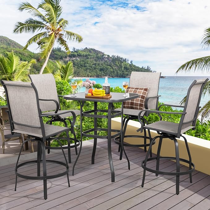 Shintenchi 5 Piece Patio Swivel Bar Set, Outdoor Patio Bar Table and Chairs Set - Image 2