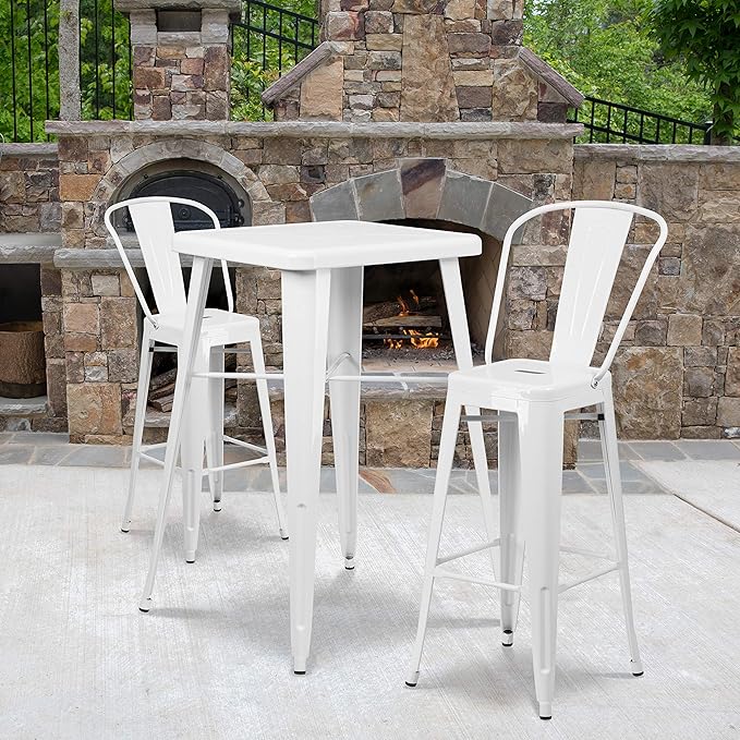 Flash Furniture Commercial Grade 23.75" Square White Metal Indoor-Outdoor Bar by FlashFurniture