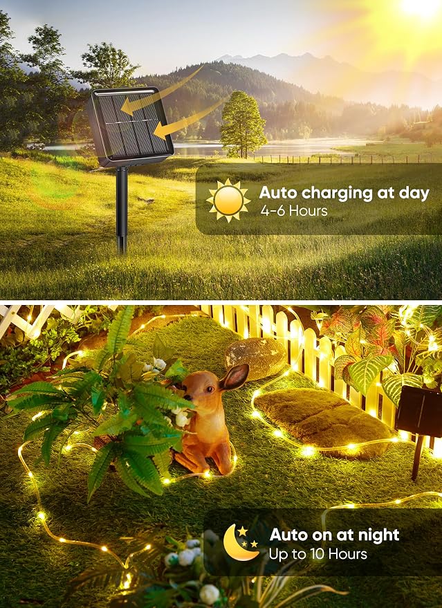 Brightown Solar Rope Lights, 39FT 100LED Outdoor Solar String Lights, IP65 - Image 3