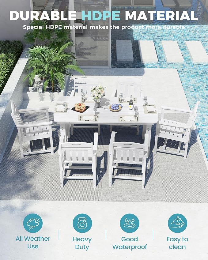 Ciokea HDPE Outdoor Dining Set, 7-Piece Patio Table and Chairs Set - Image 3