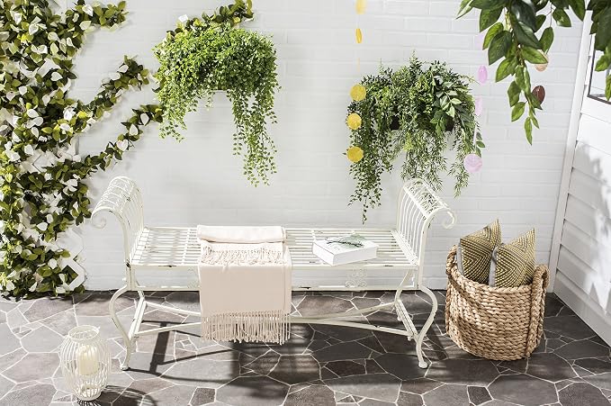 Safavieh Outdoor Collection Brielle Antique White Bench - Image 2