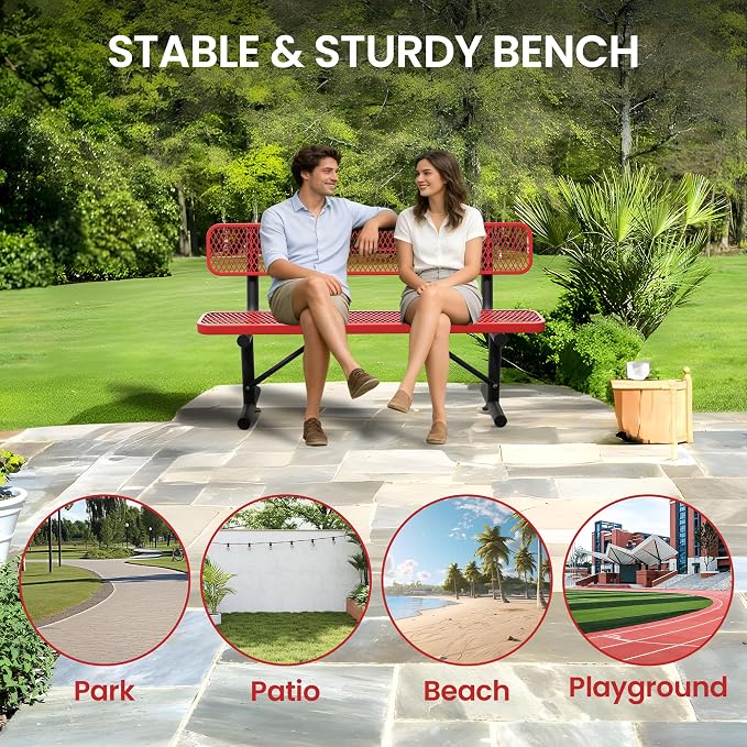 6 Feet Steel Park Bench for Outside, Outdoor Bench - Image 4
