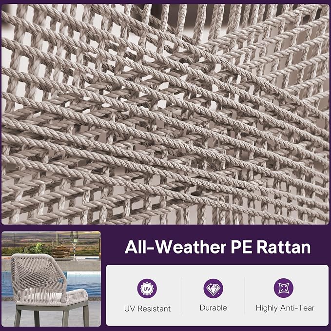 PURPLE LEAF Bar Stool 1 Piece Outdoor Bar Height Metal Stool Modern Wicker - Image 5