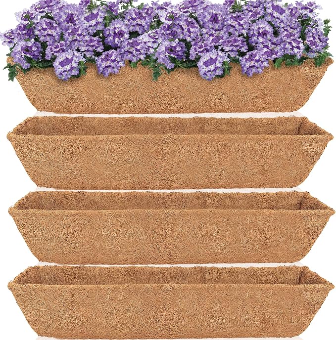 HFHOME 4Pcs 24" Trough Coco Fiber Replacement Liner, Natural 24 in Window Deck by HFHOME