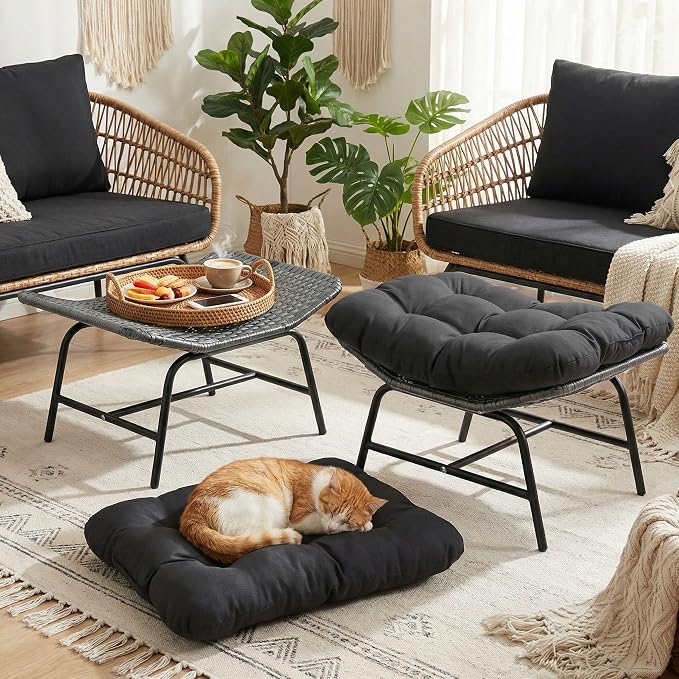 BULEXYARD 2 Pieces Outdoor Patio Ottomans, Indoor Outdoor Wicker Footrest - Image 4