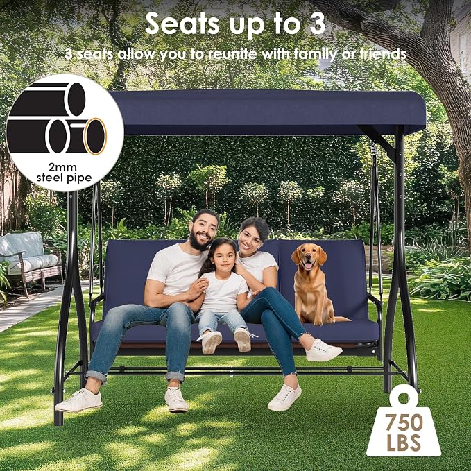 TLSUNNY 3-Seat Outdoor Patio Porch Swing - Image 2