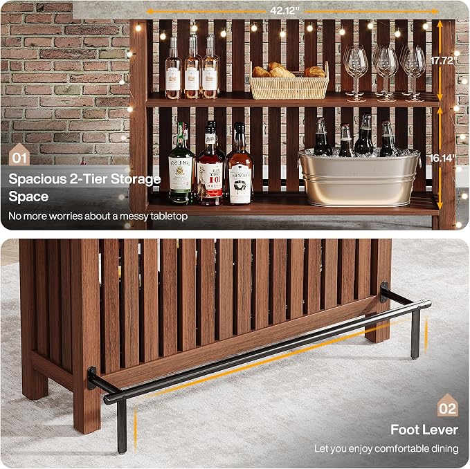 Tribesigns 63-Inch Large Home Bar Unit, 2-Tier Mini Bar Table, Height Pub Table - Image 7