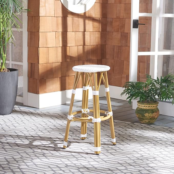 Safavieh PAT4018C Outdoor Collection Kelsey White 30-inch Bar Stool - Image 2