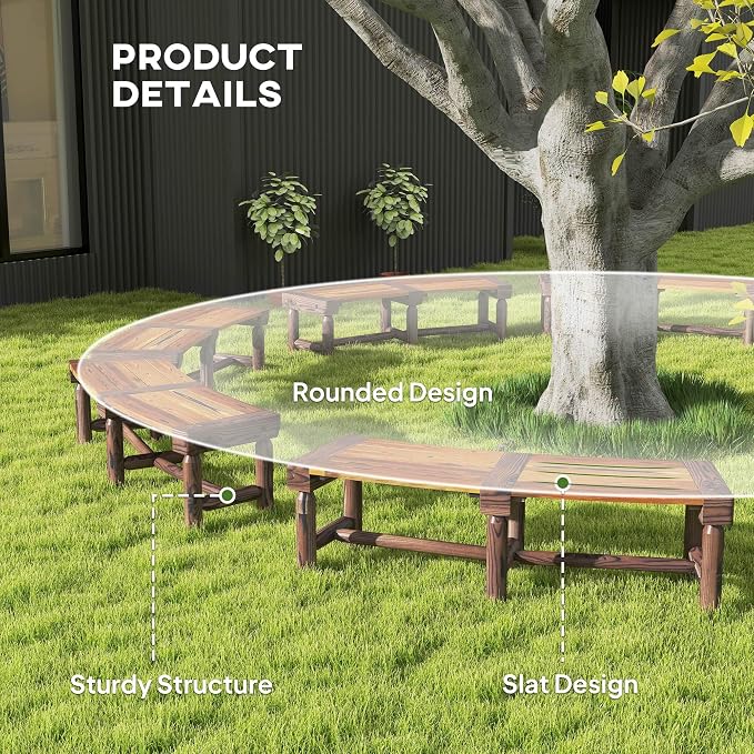 Outsunny Wooden Garden Bench, Semicircular Round Outdoor Tree Bench, Wrap - Image 6