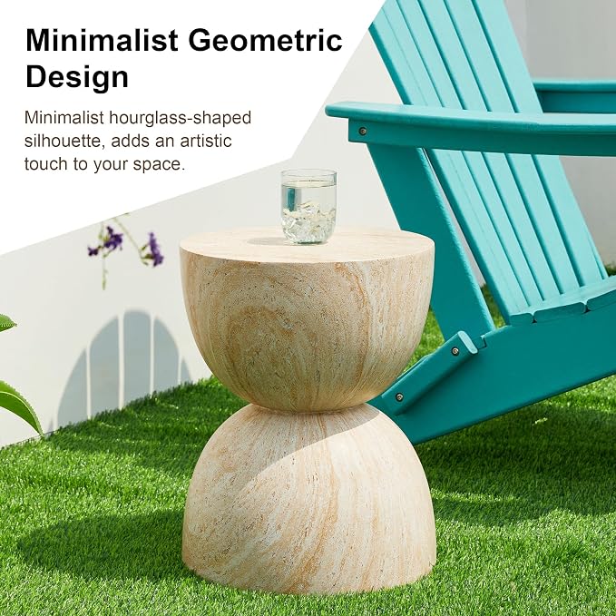 Glitzhome Outdoor Side Table, 17.75" H Decorative Garden Stool MGO Hourglass - Image 6