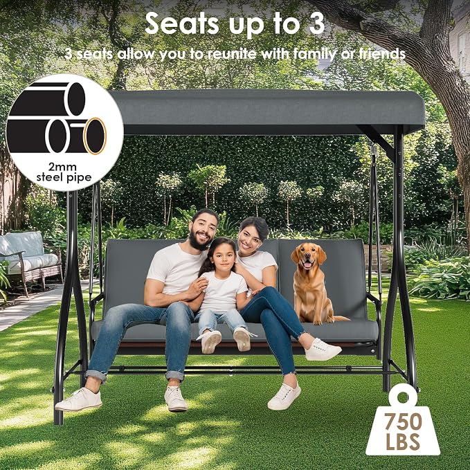 TLSUNNY 3-Seat Outdoor Patio Porch Swing - Image 2