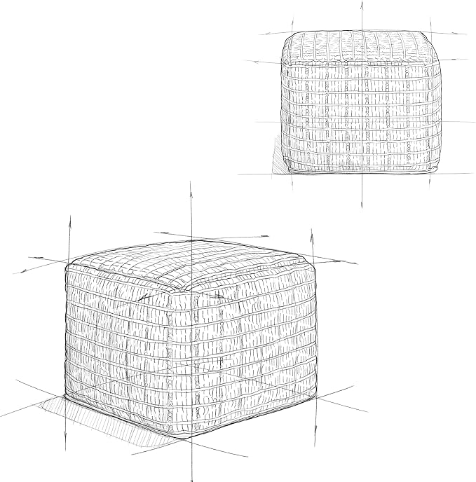 SIMPLIHOME Noreen Boho Square Pouf in Dark Blue and White Handloom Woven Pattern - Image 2
