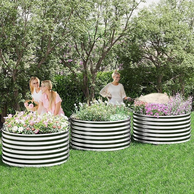 4 Pack 2x2FT Round Corrugated Galvanized Steel Raised Garden Bed Outdoor - Image 7