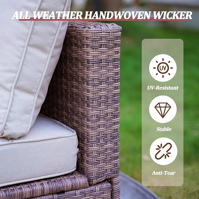 7 Piece Outdoor Patio Furniture Sets, Outdoor Wicker Conversatin Set w Glass - Image 4
