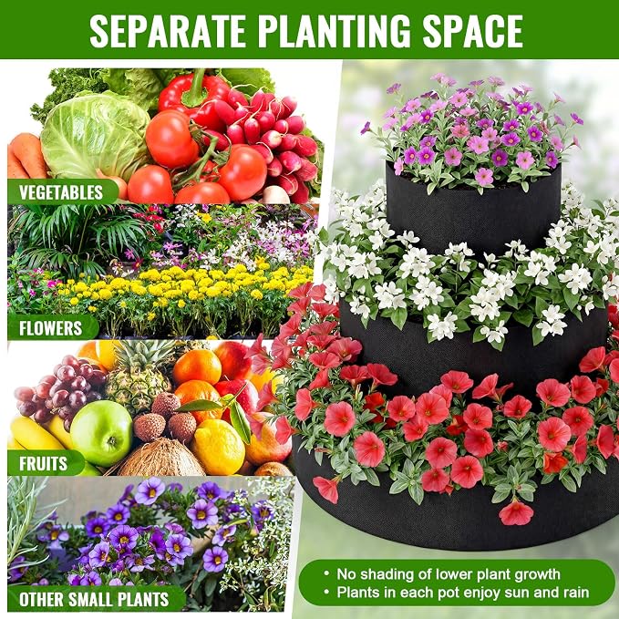 3 Tiered Strawberry Planter for Outdoor Plants, 23.6 Inch Heavy Duty Strawberry - Image 3