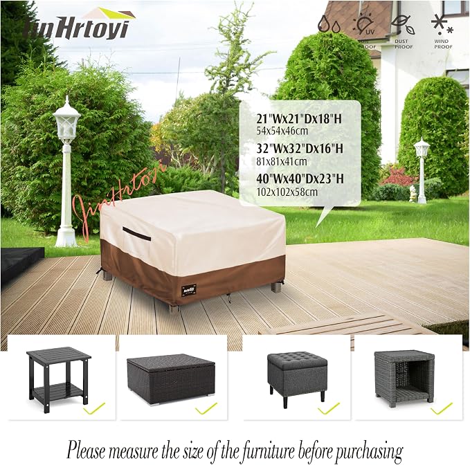 JinHrtoyi Patio Square Table Cover, 40Wx40Dx23H Inches 100% Waterproof Heavy - Image 3