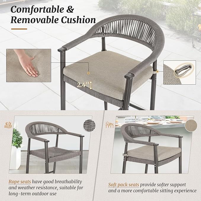 5-Piece Outdoor Patio Furniture Set, 4 Rattan Bar Stools - Image 4