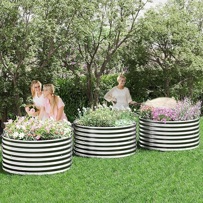 4 Pack 3x3FT Round Corrugated Galvanized Steel Raised Garden Bed Outdoor - Image 7