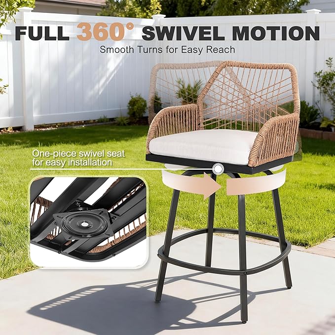NUU GARDEN 3-Piece Patio Bar Set, All Weather Rattan Swivel Stools 360 Degree - Image 5