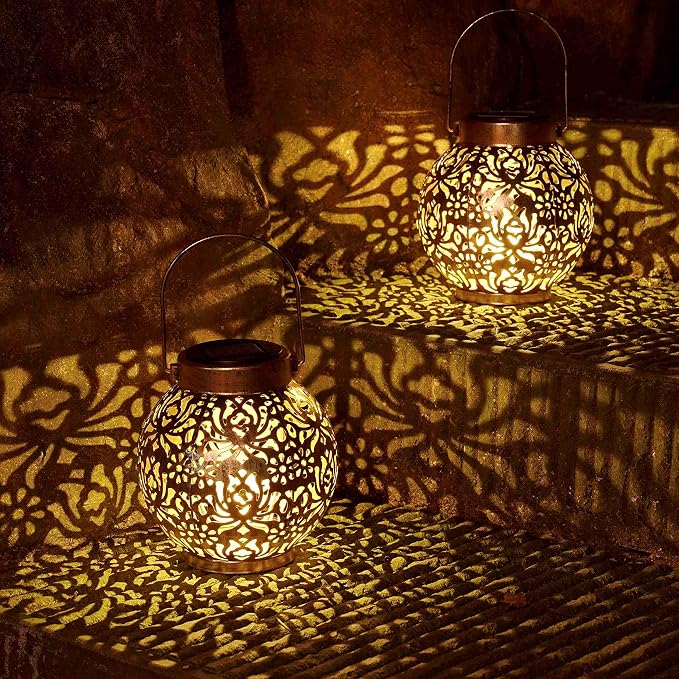 Set of 2 Solar Lanterns Outdoor Hanging Decorative Lights - Image 5