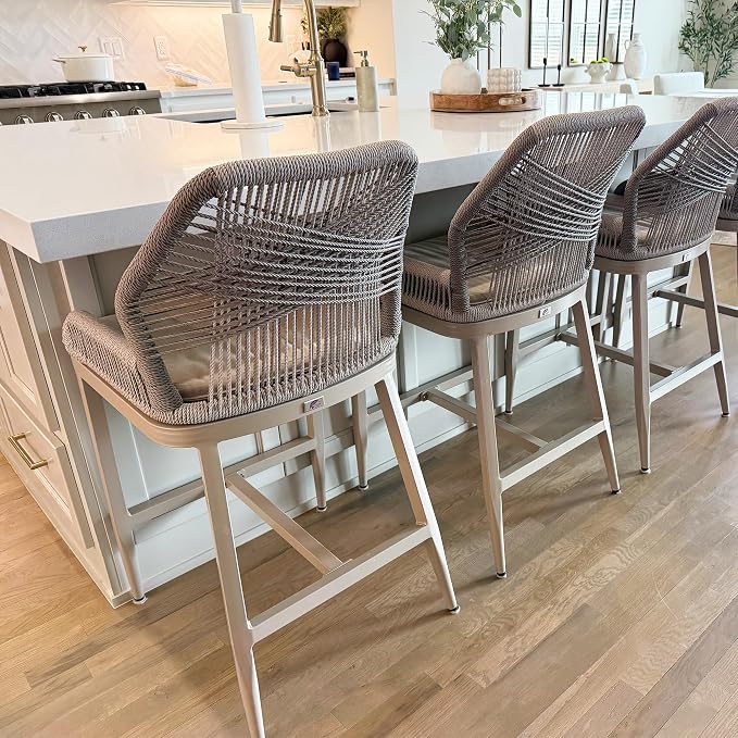 PURPLE LEAF Patio Bar Stools 28" H Set of 2 Handwoven Wicker Bar Height Stool by PURPLELEAF