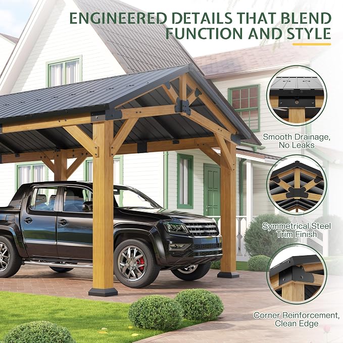 Jocisland 12x24x9.5 FT Cedar Wood Hardtop Carport - Image 7