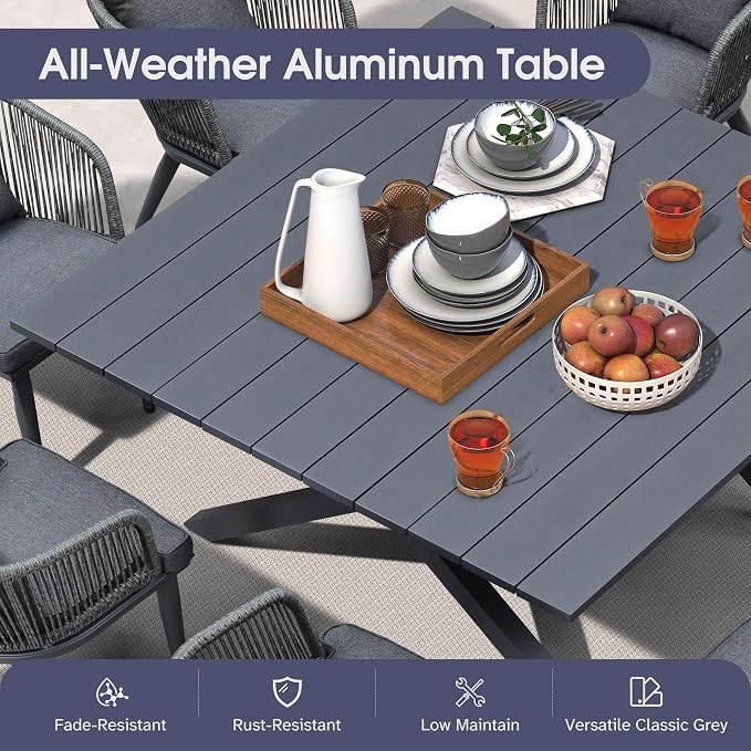 PURPLE LEAF 14 Pieces Patio Dining Set Wicker Outdoor Furniture Oversize - Image 3