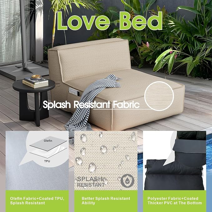 Outdoor 2 Person Bean Bag, Patio Chaise Lounge Chair Love Bed, Water-Resistant - Image 6