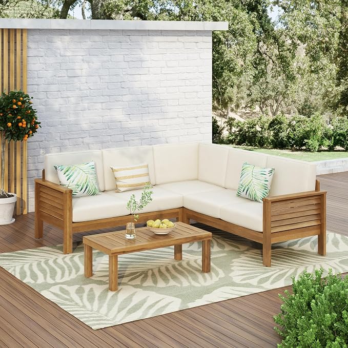 Christopher Knight Home Havets 81.25" Sectional L Shaped Sofa, 4 Pieces Acacia by ChristopherKnightHome