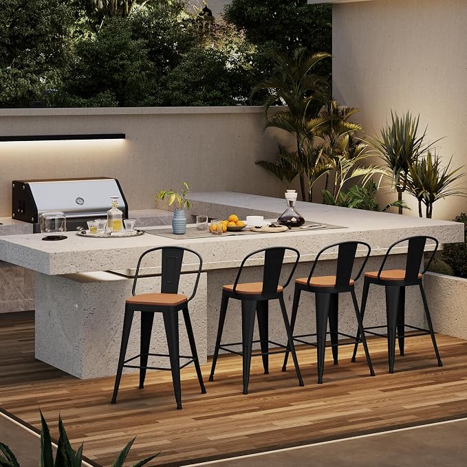 Outdoor Metal Bar Stools Set of 4, 24 inch Barstools Counter Height Bar Stool - Image 7