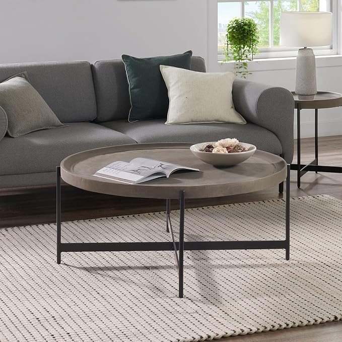 Alaterre Furniture Brookline 42-Inch Round Concrete-Coated Wood Coffee Table - Image 4