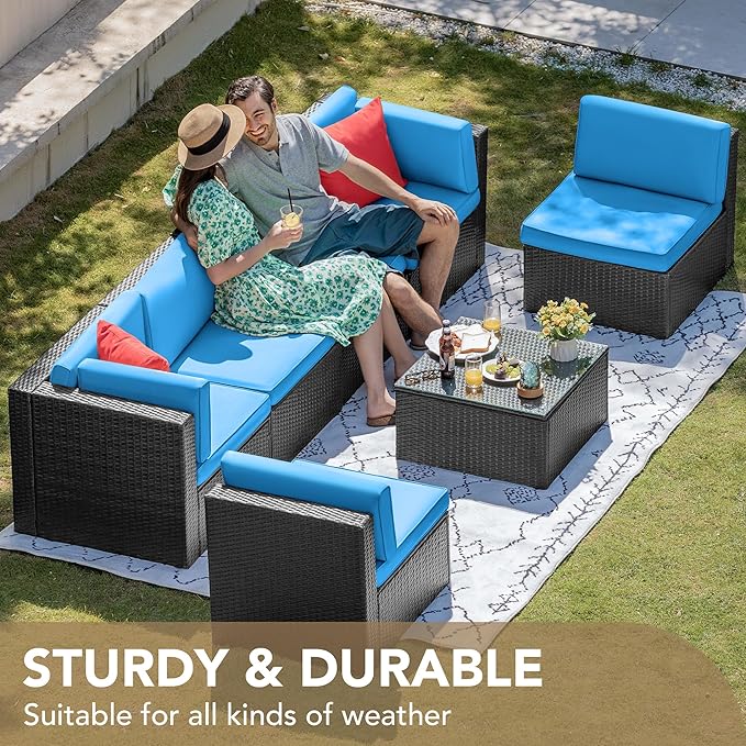 Devoko 7 Pieces Outdoor Sectional Sofa Patio Furniture Sets Manual Weaving - Image 5