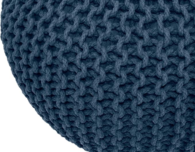 COTTON CRAFT - Hand Knitted Cable Style Dori Pouf - Blue - Floor Ottoman - - Image 7