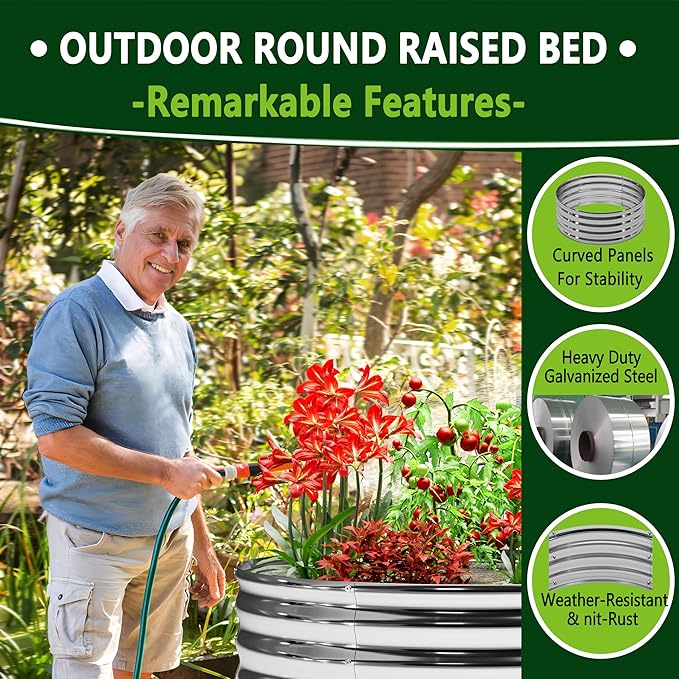 3PCS 3x3x1FT Galvanized Raised Garden Bed Kit, Vegetable Boxes-Round Metal - Image 3