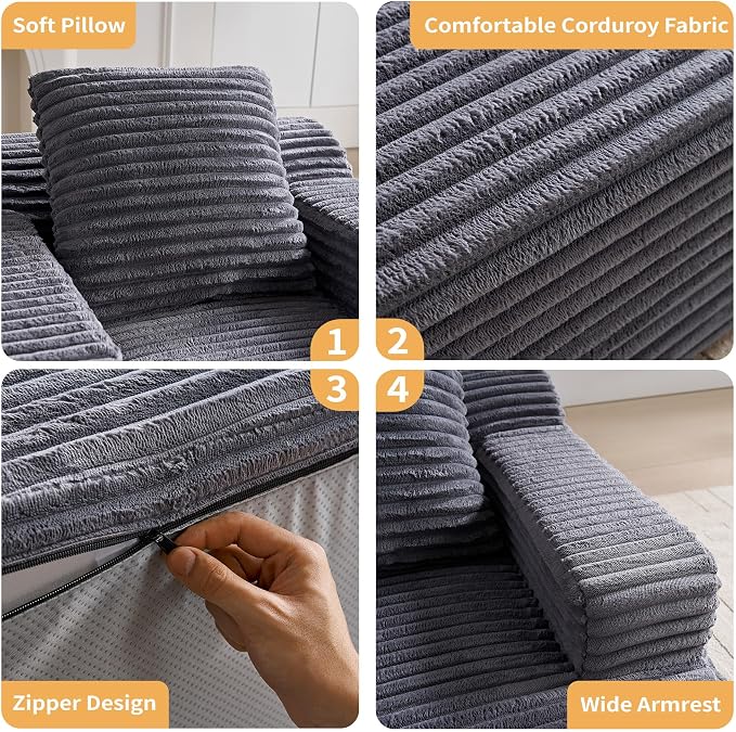 wanan 45.7" Chaise Lounge Chair Indoor, Corduroy Boneless Cloud Lounge Chair - Image 6