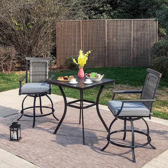 PHI VILLA 3 Piece Outdoor Bar Furniture Set, Counter Height Patio Bar Bistro by PHIVILLAThepioneerofcomfortablehouseholdsupplies