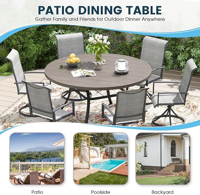 Patio Dining Table for 6-8, Round Metal Outdoor Table - Image 6