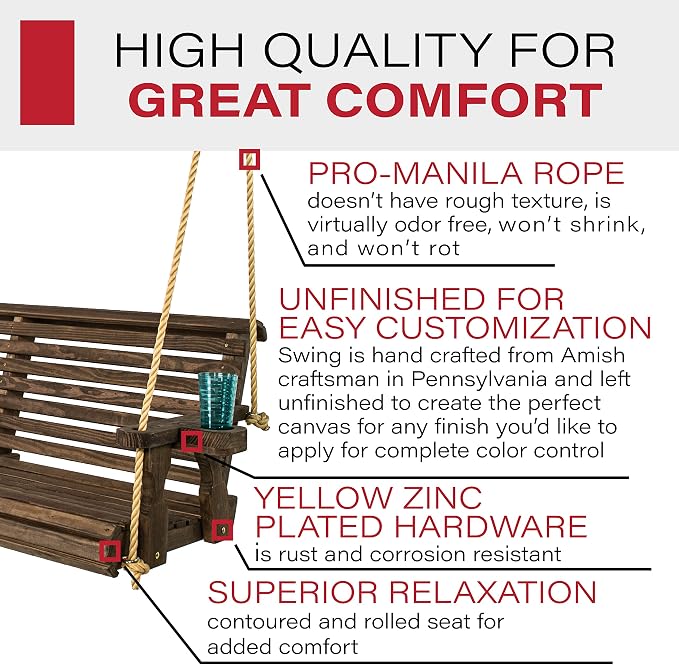 Amish Casual Heavy Duty 800 Lb Roll Back Treated Porch Swing - Image 3